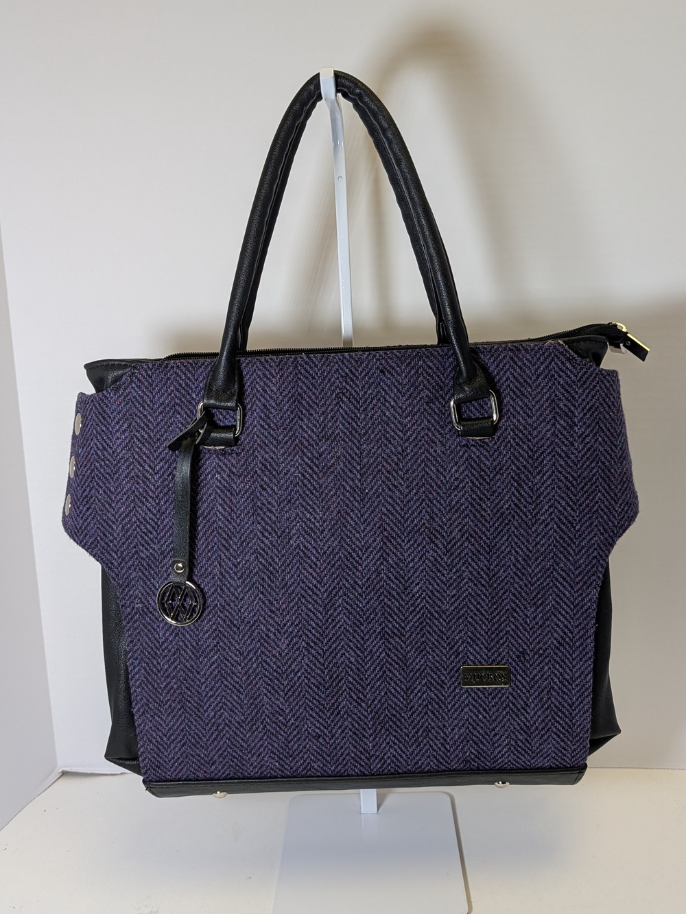 Mucros Weavers Emily Tweed Handbag - Purple Herringbone Wool Authentic Irish